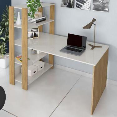 Imagem de Mesa Escrivaninha Match com 3 Prateleiras Artely, Off White/Carvalho