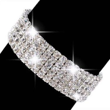 Imagem de Pulseira Bracelete Prata Com Strass Noiva Debutante Luxo - De Castro j
