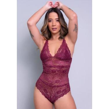 Imagem de Body Lingerie Transparente Renda Decote Blogueira - WLS Modas, Vinho, 