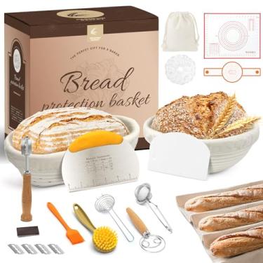 Imagem de Cestas à prova de pão – Suprimentos para assar pão de fermento para pães perfeitos – Conjunto de cesta à prova de pão Banneton – Inclui cesta de fermento e ferramentas para fazer pão – Kit ideal de
