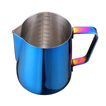 Imagem de Joytata Jarra de espuma de leite, copo de aço inoxidável de 590 ml, perfeito para latte art, máquina de café expresso, máquina de cappuccino, espumador de leite de aço inoxidável 18/8, jarra