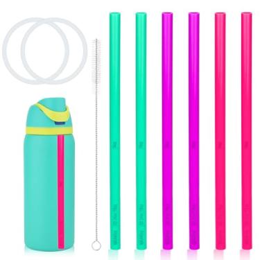 Imagem de 6 peças de substituição de canudos para Owala FreeSip 680 g 947 ml, canudos de plástico reutilizáveis com 2 juntas de tampa de vedação e 1 escova de limpeza para Owala 14/19/24/32/1,134 g peças de