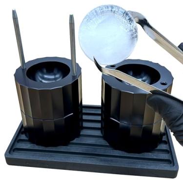 Imagem de DFM Tool Works Kit de prensa de bola de gelo - Prensa de bola de gelo de alumínio para uísque, uísque, bourbon e coquetéis, esferas de gelo elegantes para melhorar o sabor da bebida - Pinça, bandeja