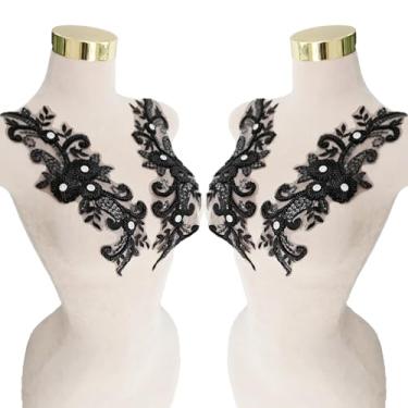 Imagem de FRILMS Remendos de cristal feitos à mão com contas corpete de renda DIY apliques acessórios para roupas sociais (CG-1-preto)