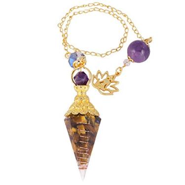 Imagem de Rockcloud Pêndulo de ponto de cristal de cura para adivinhação, pingente de 6 facetas de chakra Reiki, olho de tigre