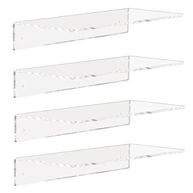 Imagem de Prateleira pequena de acrílico transparente, prateleiras flutuantes de 5 mm de espessura, não caem para quarto, sala de estar, banheiro, conjunto de 4