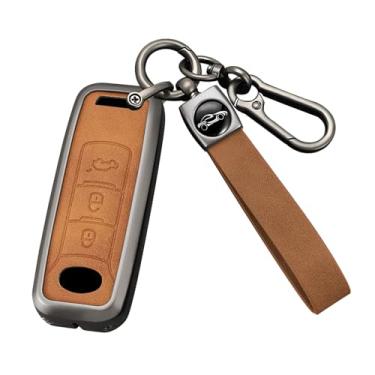 Imagem de HIBEYO Capa de chaveiro compatível com Trumpchi GAC GS3 GS5 GS6 Acessórios Capa de chave inteligente de couro e liga de zinco adequada para Trumpchi com chaveiros Gift-A Type Brown