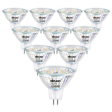 Imagem de DiCUNO Lâmpadas Led Mr16 Reguláveis de Substituição de Halogênio de 50 W 2700 K Branco Quente, Tampa de Vidro com Base de Dois Pinos Gu5.3, Ângulo de Feixe de 120 Graus 12 V 5 W 500 Lúmens, Iluminação