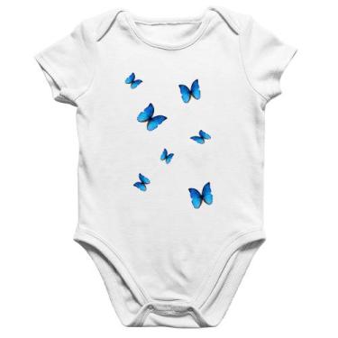 Imagem de Body Bebê Algodão Borboletas Azuis - Foca na Moda, Branco, P