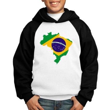 Imagem de Moletom Infantil Bandeira Brasil Mapa - Foca na Moda, Branco, Preto, 1