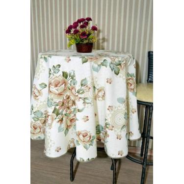 Imagem de Toalha de Mesa Redonda em Linhão - Floral Palha - Arte & Tear
