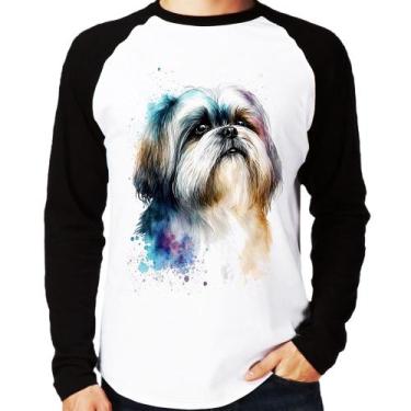 Imagem de Camiseta Raglan Cachorro Shih Tzu Watercolor Manga Longa - Foca na Mod