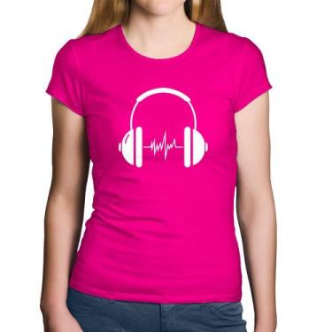 Imagem de Baby Look Algodão Headphone Batimentos - Foca na Moda, Rosa, G