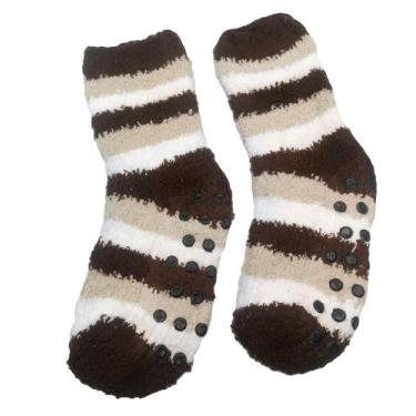 Imagem de kit 2 Meias Pelúcia infantil Inverno Menino Listras Antiderrapante Que