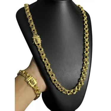 Imagem de Kit Friso Triplos 12mm Fecho Jesus Banhado A Ouro 18k - ToJoia18k