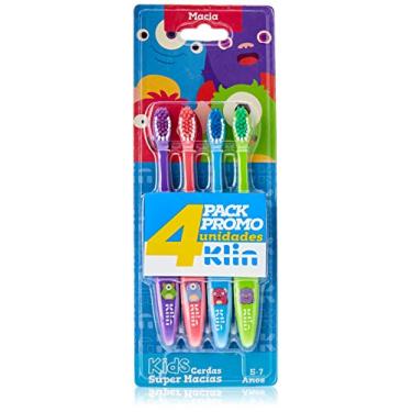 Imagem de Kit 4 Unid Escovas Dentais Infantil Monstrinhos, 9122, Klin, Cores Sortidas