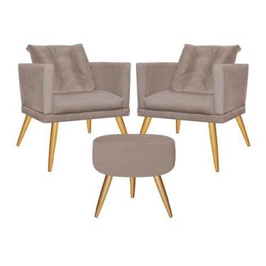 Imagem de Kit 02 Poltrona Com Almofada e Puff Milena Confort Sala Recepção Escri