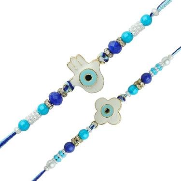 Imagem de Conjunto de 2 fios Rakhi para irmão Rakhi para Bhai Bhabhi Bhaiya Bhabhi e Bhatiji veera Raksha Bandhan Rakhi Conjunto de presente Dora Pulseira Kalwa para irmão Irmã Festival Tradicional Indiano Rakhi