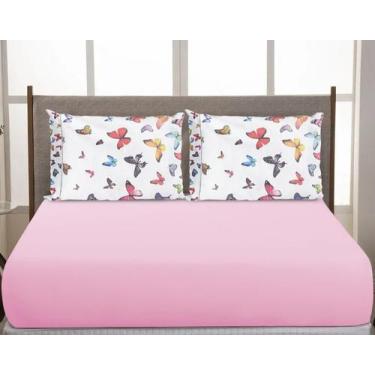 Imagem de Jogo De Lençol Elástico Casal Queen Box 3 Peças 200 Fios Borboletas Ro