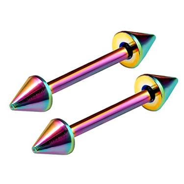 Imagem de 2 peças de titânio G23 anodizado arco-íris calibre 16 3/8 10 mm barra orelha piercing joia torre sobrancelha cartilagem 3 mm cone M11089