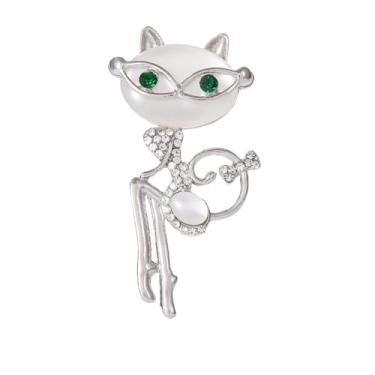 Imagem de Broche de gato com strass e gatos para mulheres meninas moda sexy cristal gatinho animal broches alfinetes de lapela delicados joias modernas para filha professora aniversário, 30*60mm, Cristal