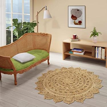 Imagem de GRUHUM Tapete de área de algodão de juta premium tecido à mão de fibra natural 15 x 13 cm - Tapete macio para ambientes internos e externos cozinha sala de estar, corredores, empresas e fazenda