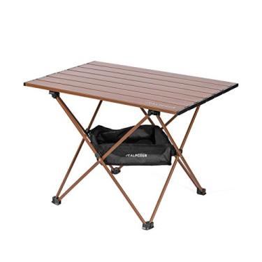 Imagem de Alpcour mesa de acampamento portátil – leve, mesa lateral dobrável compacta em uma bolsa com tampa de alumínio e dobradiça resistente para fácil viagem e armazenamento – Ótimo para churrasco ao ar livre, mochila, porta traseira e mais, Coffee, Medium