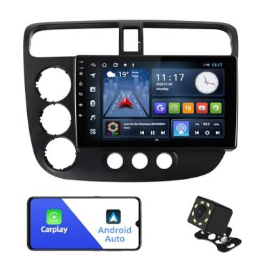 Imagem de AUMUME- 2+32G Android 12 Double Din Car Stereo para Honda Civic 2000-2005 com tela sensível ao toque de 9 polegadas Rádio Carplay sem fio integrado/Android Auto/GPS/Bluetooth/FM
