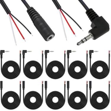 Imagem de DKARDU Plugue macho de 3,5 mm 90 graus para fio desencapado com plugue fêmea de 3,5 mm para fio desencapado, TRS estéreo 3 polos 1/20.3 cm 3,5 mm conector conector cabo de áudio para fone de ouvido,