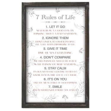 Imagem de EXQUIDECA Placa de Decoração de Parede com 7 Regras Positivas Da Vida- Placa de Atitude de Vida Inspiradora de Afirmação Em Material de Madeira Maciça 16X9,5" Verticais- Placas Mot ()
