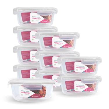 Imagem de Kit 10 Potes de Vidro Redondo com Tampa Hermética 1300ml (Branco)