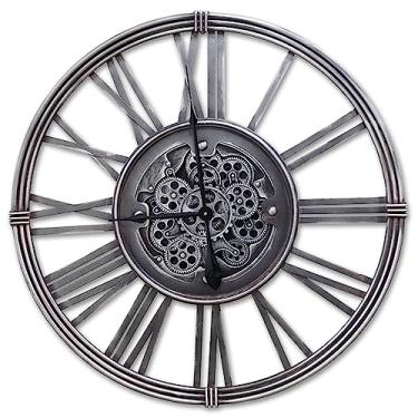 Imagem de Relógio de parede grande com engrenagens em movimento real, grande, moderno, industrial, steampunk, engrenagem, decorativo, grande, metal, para sala de estar, casa, cozinha, escritório, 80 cm/31