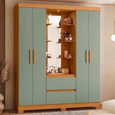 Imagem de Guarda Roupa Capelinha Casal 04 Portas Olímpia Cinamomo/Sálvia
