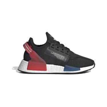 Imagem de adidas Tênis infantil masculino NMD R1 V2 com cadarço casual - preto, Preto/vermelho, 4 Big Kid
