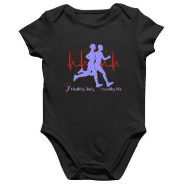 Imagem de Body Bebê Algodão Batimentos Cardíacos Corrida - Foca na Moda, Preto, 