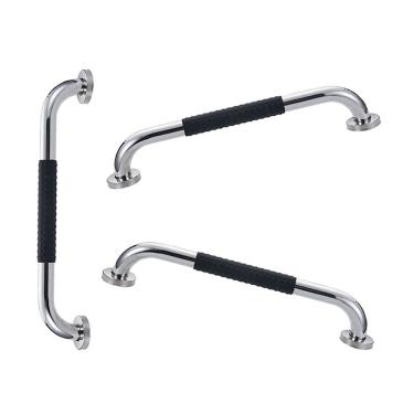 Imagem de Barra de Apoio Inox 60cm Suporte Antiderrapante Kit 3 unidades Banheiro Box Idoso Criança Segurança Acessibilidade