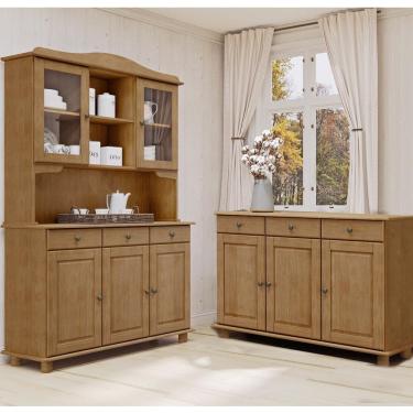 Imagem de Conjunto Cozinha: Cristaleira 5 Portas 3 Gavetas Balcão 3 Portas 3 Gavetas Rubi Freijó Madeira Pinus - Finestra