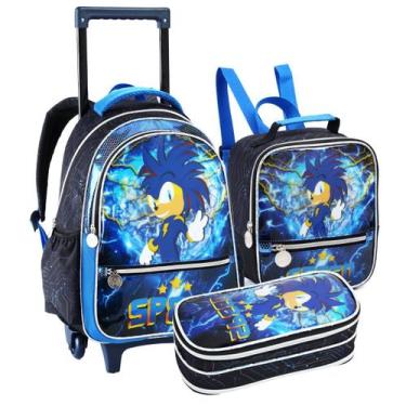Imagem de Kit Mochila Infantil Escolar Menino Speed Com Rodinhas 3 peças - Shaol