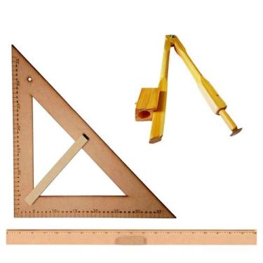Imagem de Kit Geométrico do Professor Mdf Com Régua 1 Metro 1 Compasso Para Quad