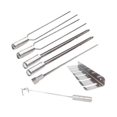 Imagem de Kit Espeto 70cm Churrasco Suporte Inox E Espalha Brasa - INOX LAURINDO