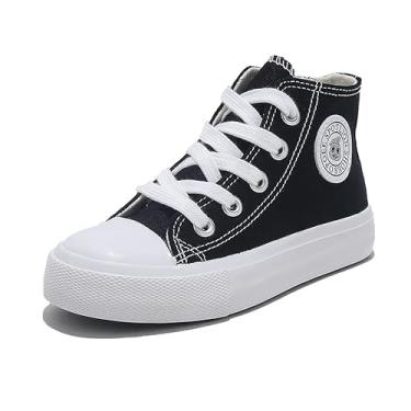 Imagem de opoee Sapatos infantis de cano alto com zíper espadrcanvas de volta às aulas sapatos brancos para adolescentes clássicos infantis tênis para bebês skate, Preto, 10 Narrow Little Kid