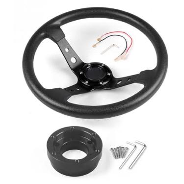 Imagem de Dyno Racing Volante De Corrida De Carro De Couro Pu De 14 Polegadas E 350 Mm Preto Com Placa Adaptadora 70 Mm Pcd Para Logitech G29 G920 G923 Para Jogo De Corrida (Preto + Preto)