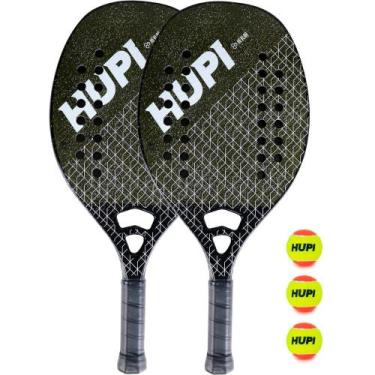 Imagem de Kit 02 Raquetes Beach Tennis HUPI Net Pro Kevlar + 3 Bolas, Preto