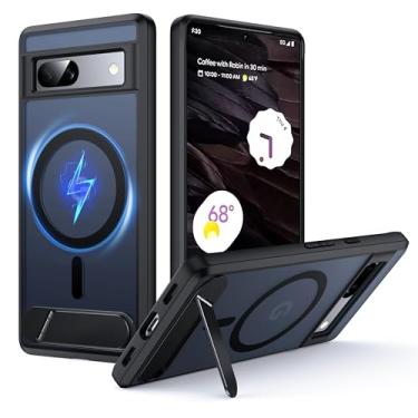 Imagem de FNDMIL Capa para Google Pixel 7a com MagSafe [suporte ajustável] [carregar em pé] [militar à prova de choque] amortecedor de silicone macio fosco translúcido para celular Google Pixel 7a fina, preta