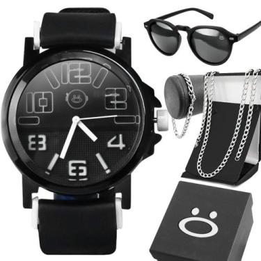 Imagem de pulseira + relogio aço preto + caixa pesado original ponteiro robusto 