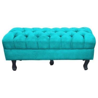 Imagem de Puff Calçadeira Retrô 1,20 Metro Luis Xv Capitonê Suede Azul Turquesa 