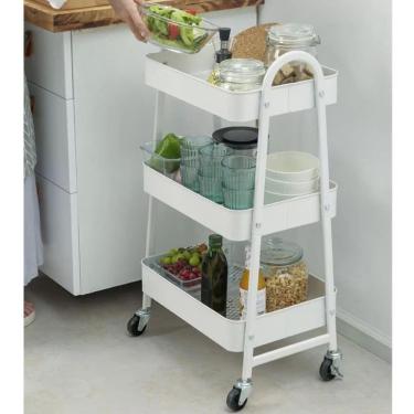 Imagem de Prateleira Carrinho Organizador Metal 3 Andares C/ Rodinhas
