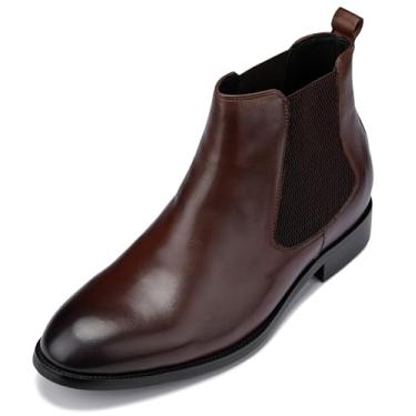 Imagem de CALTO Sapatos masculinos invisíveis que aumentam a altura – Botas Chelsea de couro premium – 7 cm mais alto, Marrom (Coffee Brown), 38 BR