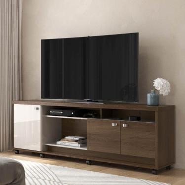 Imagem de Rack para TV até 75 polegadas Dallas com 3 Portas e Rodízios Imbuia/Off White - Lukaliam