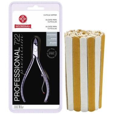 Imagem de Kit Alicate De Cutícula 722 Mundial e 100 Mini Lixa Parda para Unhas